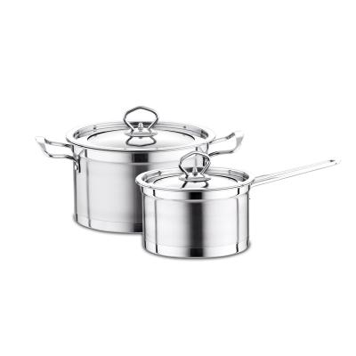 China Sustainable high quality stainless steel cookware set 8pcs triply cooking pots and pans non stick cookware set for sale