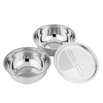 China Sustainable 201 Stainless Steel Rice Strainer Fruit And Vegetable Basin Set 3pcs for sale