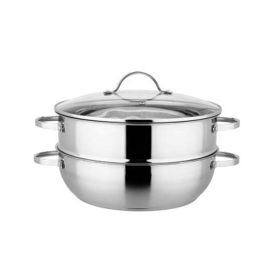 China 28cm 2 Stainless Steel Multifunctional Food Standable Layers Steamer Pot With Glass Cover Food Display Steamer For Home Kitchen Appliance for sale