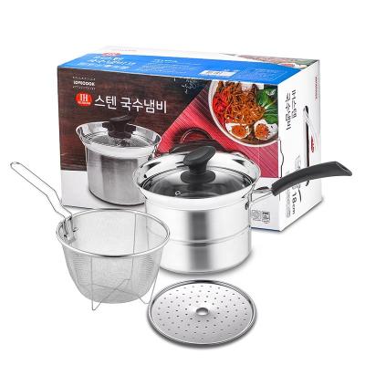 China Sustainable Korea Good Quality Stainless Steel Noodle Cooking Pots With Wire Mesh Screen For Home Kitchen Induction Appliance for sale