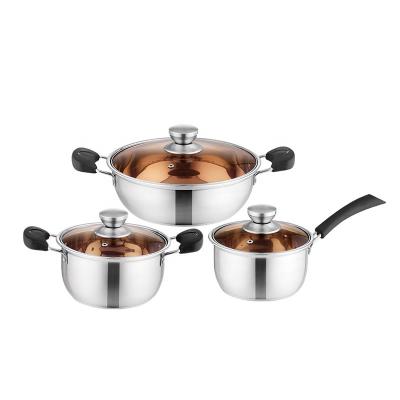 China Wholesale CLASSIC Multifunctional 6 PCS Polished Cookware Set Stainless Steel With Bakelite Glass Handle For Home Kitchen for sale