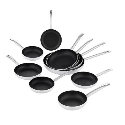 China Contemporary Wholesale Multi-size Stainless Steel Nonstick Aluminum Sauté Pots and Pans with Steel Handle for Frying Food for sale