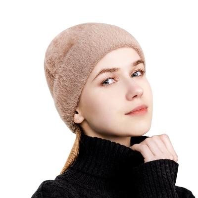 China Winter Elegent COMMON Round Cap Cashmere Mixed Knitted Solid Color Warm Hat For Women for sale