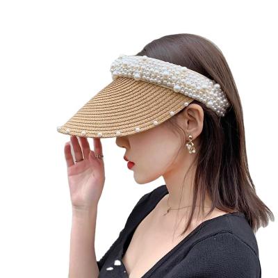 China 2022 Summer Outdoor Fashion Pearl Visor Hat Handmade Beach Character Sun Shade Hats For Women for sale