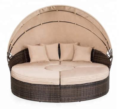 China Hot Selling Round Rattan Folding Bed Waterproof Round Sofa Waterproof Beach Chair Garden Sets Outdoor Furniture for sale