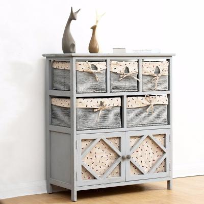 China Gray Paulownia Solid Wood Sideboard Adjustable Drawer Chest With Wicker Baskets for sale