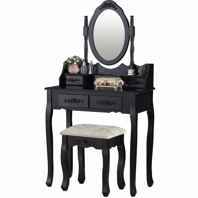 China Adjustable Black Dressing Table Vanity Makeup Desk with 4 Drawers, Mirrors and Stool Furniture for sale