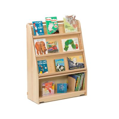 China Adjustable Kindergarten Shelf Montessori Wooden Kids Play Storage Book Shelves for sale