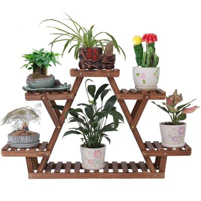 China Adjustable Wooden Triangular Plant Shelf Rack Flower Display Rack Storage Rack  Tiered Pots for Indoor Outdoor Li for sale