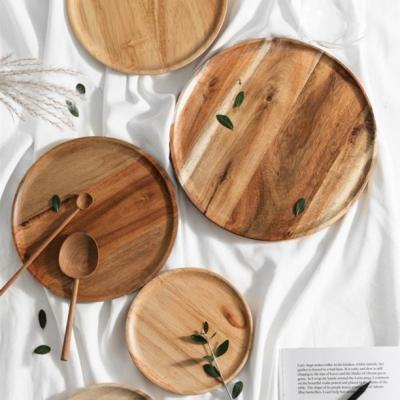 China Minimalist Japanese Style Solid Wood Tray Round Plate Acacia Wood for sale