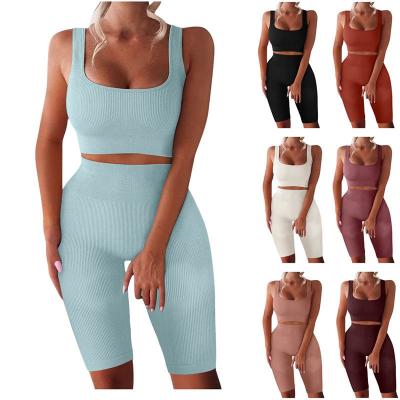 China 2022 Hot Selling New Arrival Women Breathable Rib Gym Sports Wear Seamless Workout Set Women Active Wear Gym Fitness And Yoga Set for sale