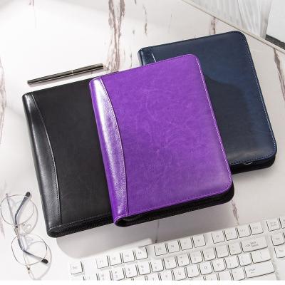 China Durable PU Leather Zipper Type Customized Notebook Organizer File Portfolio Bag School Office Document Folder Custom Logo for sale