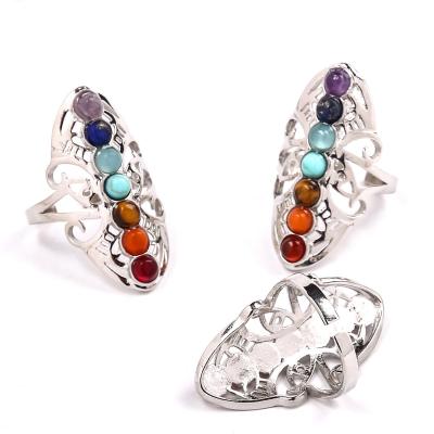 China Europe Ring Hot-selling Women Natural Raw Jewelry Gemstone Ring Hollow Out Seven Chakras Ring For Gifts for sale