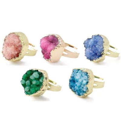 China Europe Factory Outlet Wholesale Price Ring Hot-selling Natural Raw Gemstone Ring Rounded Drusillary Ring For Gifts for sale