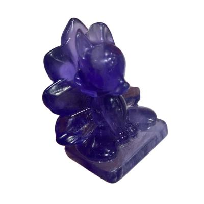 China China Wholesale Crystal Crafts Natural Hand Carved Fluorite Nine-tailed Fox for sale