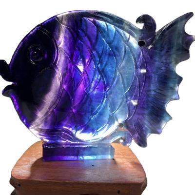 China China High Quality Natural Hand Carved Fluorite Crystal Moon Crystal Fish For Home Decoration for sale