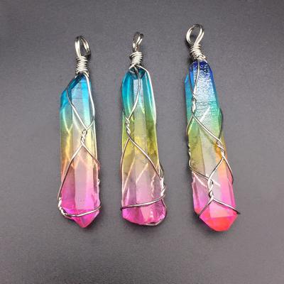 China Wholesale Stone Aura Quartz Rainbow Crystal For Natural Energy From China Beautiful Healing Pendant Gift for sale