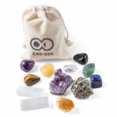 China Healing Custom Natural Crystal Crystals Gift Box Lucky Stone China Zodiac Stone Set Reiki Chakra Stones for sale