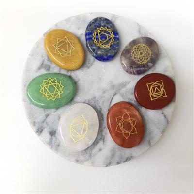 China Europe Natural Gemstone Engraved Palm Healing Stone Form Crystal Seven Chakra Palm Set for sale