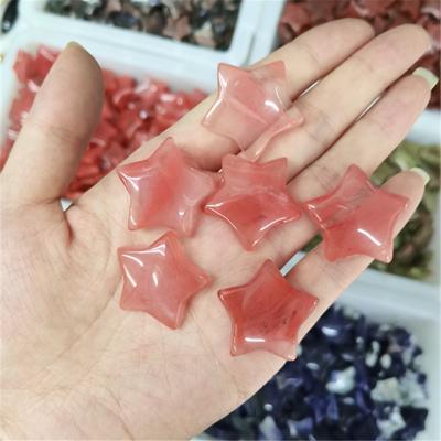 China Europe Hand Carved Watermelon Red Healing Stone Open Design Crystal Reiki Star For Women Star Shaped Power for sale