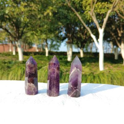 China Europe Wholesale Polished Tower Stone Crafts Set Natural Amethyst Energy Crystal Point Wand For Women Reiki Power for sale