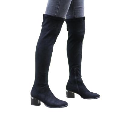 China Fashion trend winter new over the knee boots microfiber metal upper pointed decoration last on the heel women boots for sale