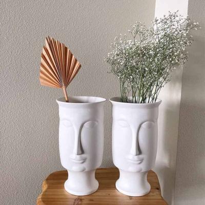 China Art Decor Human Face Pattern Decoration New White Decorative Flower Vases For Home Decor for sale