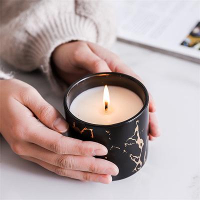 China Wholesale Round Bottom Home Ceramic Container Cylinder Decoration Luxury Matte Black Candle Jar With Box for sale