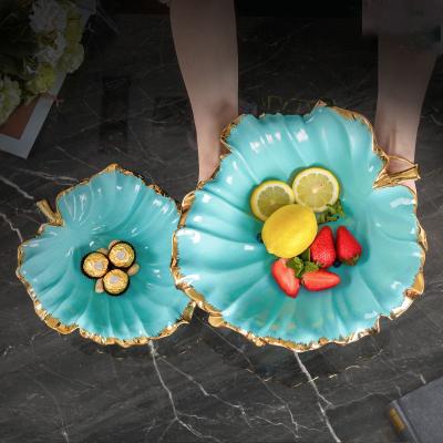 China Cheap Wholesale Hot Selling Home Decor Blue Sky Banana Leaf Viable Ceramic Fruit Dish For Wedding for sale