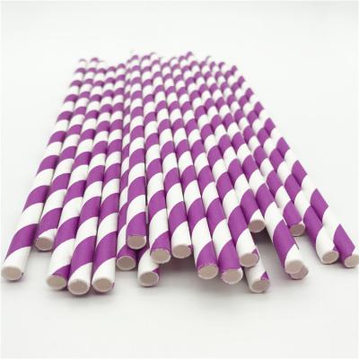 China Eco Disposable Cheap Party Purple Striped Paper Straw for sale