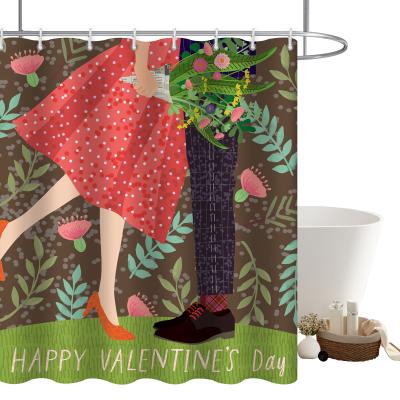 China Valentines Day Shower Curtain Bathroom Duschvorhan Bath Waterproof Decor Accessories Modern Bathtub Stocked Curtains With Hooks for sale