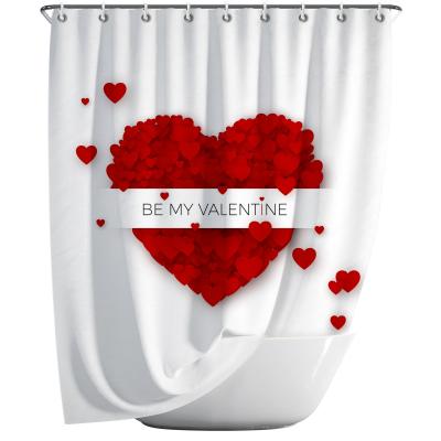 China Stocked hearts shower curtain, valentines day red falling hearts shower curtains for bathroom, heart fabric bathroom decor set for sale