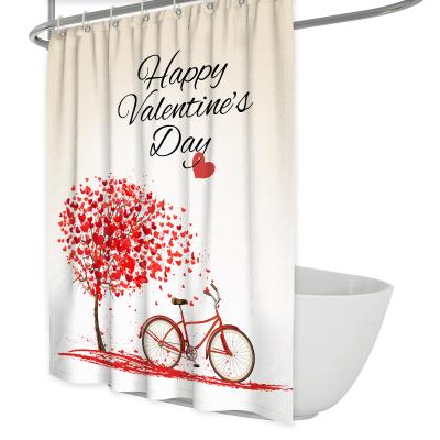 China Stocked hearts shower curtain, valentines day red falling hearts shower curtains for bathroom, heart fabric bathroom decor set for sale