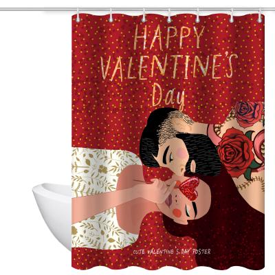 China Waterproof Shower Curtain Valentine's Day Love Romantic Heart Polyester Fabric Stocked Shower Curtain With Hooks For Bathroom Decor for sale