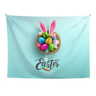 China Traditional Wholesale Happy Easter Personalized Holiday Decoration Tapestry Cardboard Rabbit Basket Eggs Easter Tapestry for sale