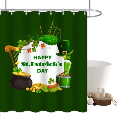 China Sustainable 3D Digital Printing Polyester Waterproof St. Patrick's Day Shower Curtain With Hooks for sale