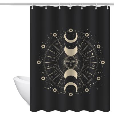 China Sun Moon Stocked Shower Curtain,Washable Durable Fabric 12 Hooks Hooks Custom Bathroom Hotel Bathroom Shower Curtain for sale