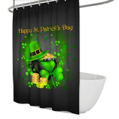 China Sustainable Wholesale Saint Patricks Day Shower Curtain Set Ireland Green Clover Leaves In White Bathroom Curtain With Hooks for sale