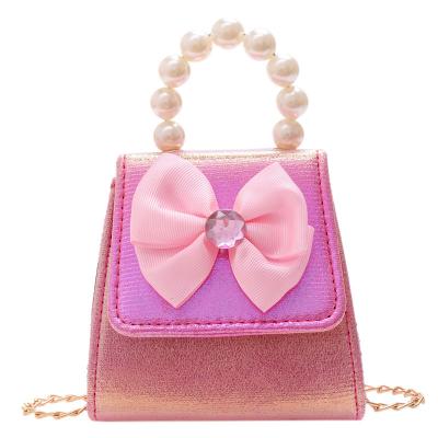 China Princess Kids Cute Bow Shoulder Bag Little Girl Chain Messenger Bag Fashion Shinny Purse for sale