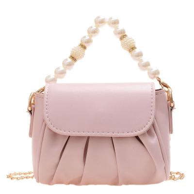 China Small Jelly Lady Jelly Pearl Handle Kid Purse Multicolor Ruched Shoulder Handbags Fashion Cross - Body Chain Bag for sale