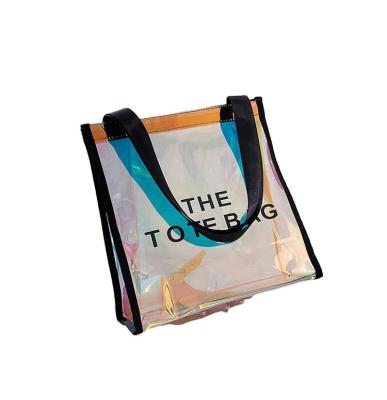 China Lady NEW fashion packaging laser travel shoulder shopping bag transparent clear holographic shopping bag for sale