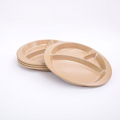 China Cheap Bulk Dishes and Sustainable Wholesale Custom Biodegradable Rice Pod Dish Restaurant Fruit Three-Compartment Dishes for sale