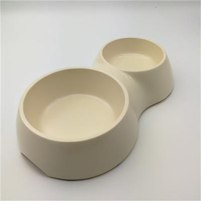 China Custom Logo Durable Non Slip Bamboo Fiber Plastic Pet Food Bowl Dog Feeding Double Bowl for sale