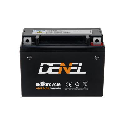 China Motorcycle 6MF6.5L 12v 6.5ah DENEL High Performance Maintenance Free Motorcycle Battery for sale