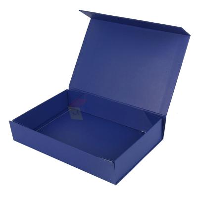 China Handmade Bespoke Gift Packaging Navy Blue Rigid Magnetic Folding Magnet Folding Box for sale