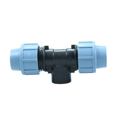 China SHIFANG blue pp tee bypass pe compression fitting plastic tee connector equal tee for farm irrigation systems for sale