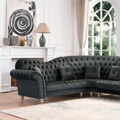 China Other 2022 Living Room Furniture Large Sofa Home Furniture American Style Chesterfield Velvet Sectional Sofa for sale