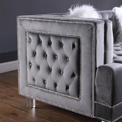 China Other furniture 2022 wholesale with high quality gray Chesterfield velvet loveseat 2 sesat for sale