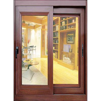 China Magnetic Screen Wood Color Windows Residential Aluminum Window for sale