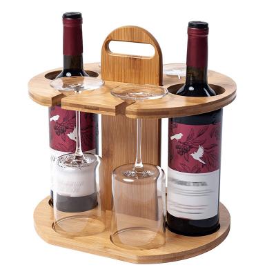 China Easy carry wine racks countertop with glass rack, wine tray and bottle shaped shelf made of bamboo or wood for sale